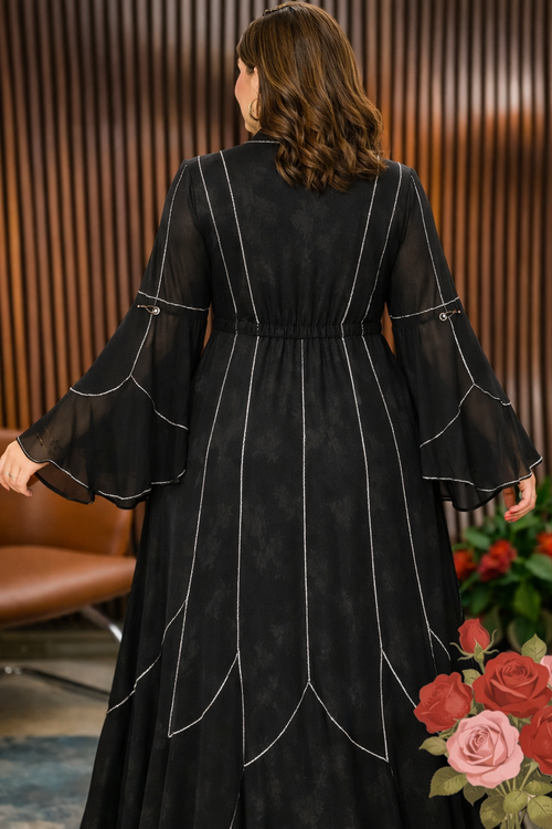 Black Abaya with Silver Detailing